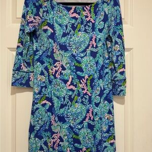 Lilly Pulitzer Blue Dress 3/4 Sleeve Scoop Neck